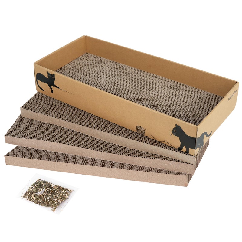 PrimePets Cat Scratcher Cardboard for Indoor Cats, 3 in 1, Cat Scratch Pad with Box, Cat Scratching Board, Reversible Corrugated, Furniture Protector, Catnip Included - Image 1